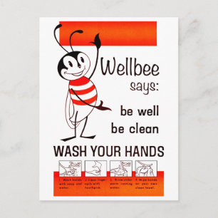 Wellbee CDC TVÄTTAR DIN annons för HÄNDER Poster Vykort