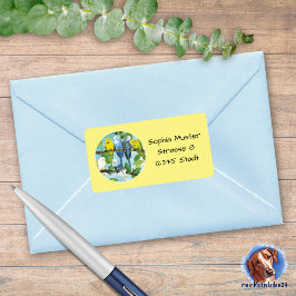 Wellensittiche - Aquarell-Design gelb | Adressetikett