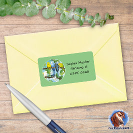 Wellensittiche - Aquarell-Design grün | Adressetikett