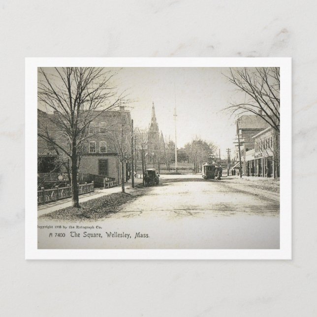 Wellesley, Massachusetts, Square, Vintage Vykort (Framsida)