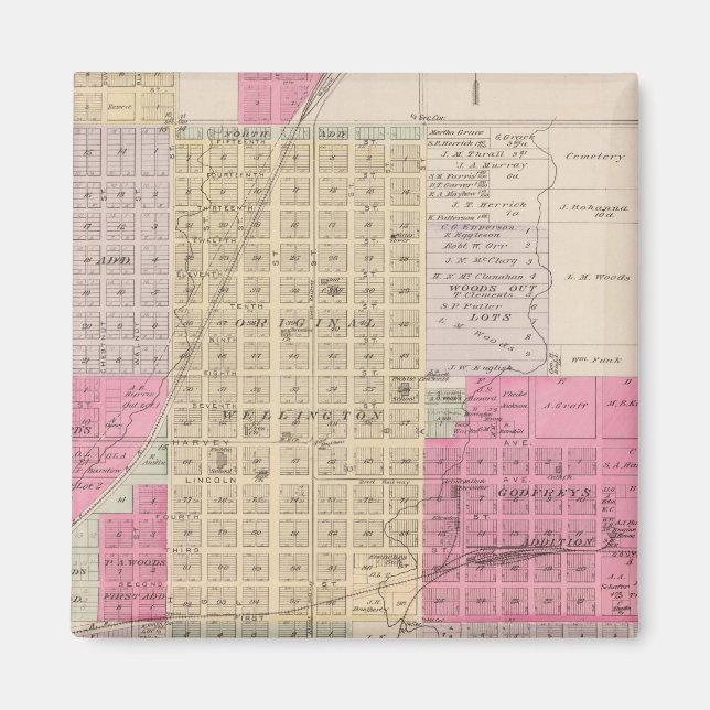 Wellington, Beaumont, Brainar,d och Benton, Kansas Magnet (Framsidan)