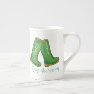 Wellington boot emerald grönt bröllop årsdag benporslin mugg