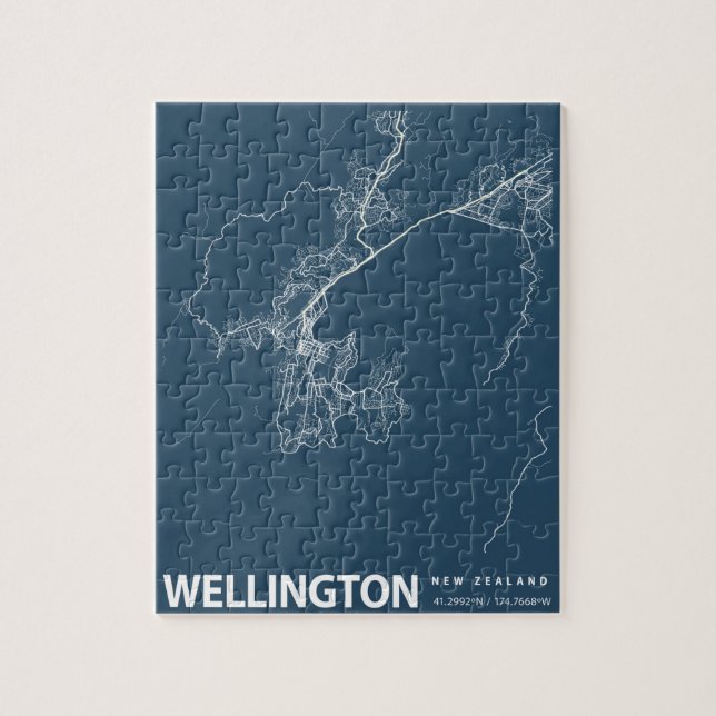 Wellington Minimalist City Karta Line Art i Blue Pussel (Vertikal)