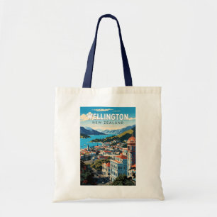 Wellington New Zealand Travel Art Vintage Tygkasse