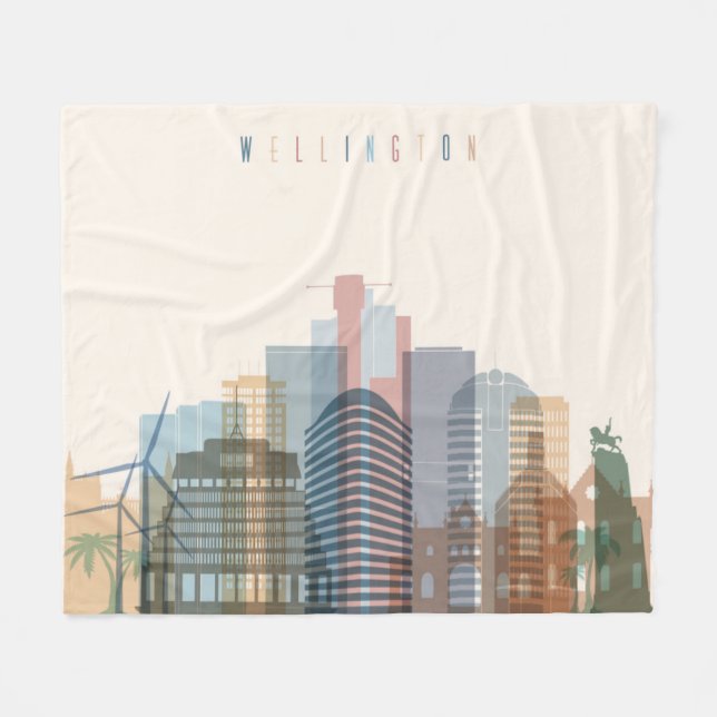 Wellington, Nya Zeeland| City Skyline Fleecefilt (Framsidan (Horisontell))