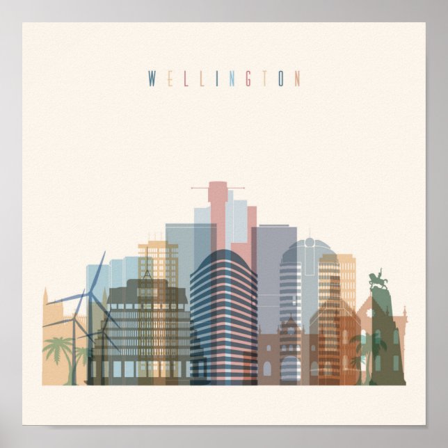 Wellington, Nya Zeeland | City Skyline Poster (Framsidan)