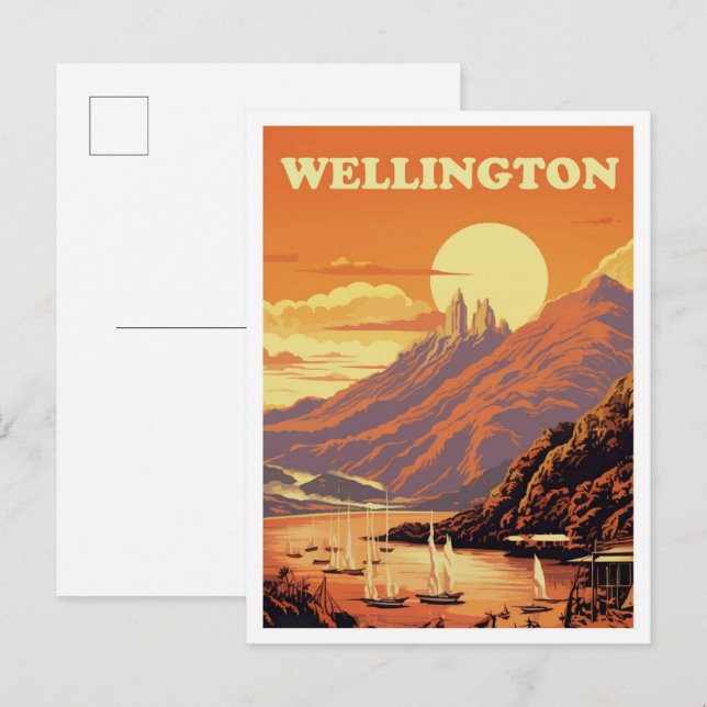 Wellington Nya Zeeland Vintage Reseskisser Vykort (Fram/baksida)