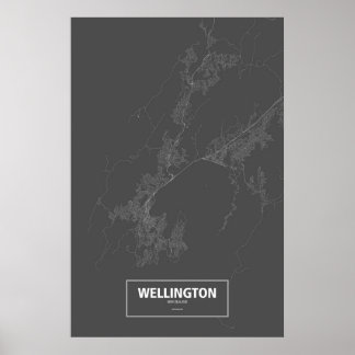 Wellington, Nya Zeeland (vit på svart) Poster