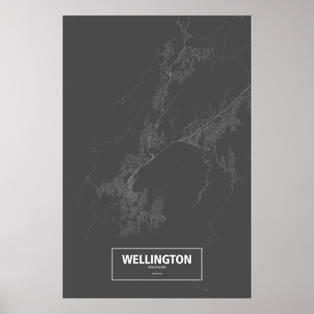 Wellington, Nya Zeeland (vit på svart) Poster (Framsidan)