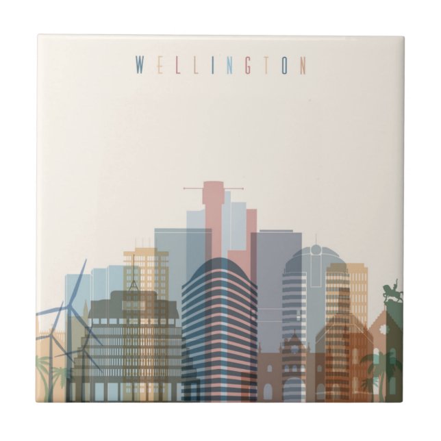 Wellington nyazeeländsk | stadshorisont kakelplatta (Framsidan)