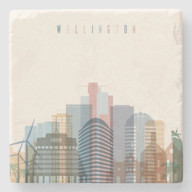Wellington nyazeeländsk | stadshorisont underlägg sten (Framsidan)