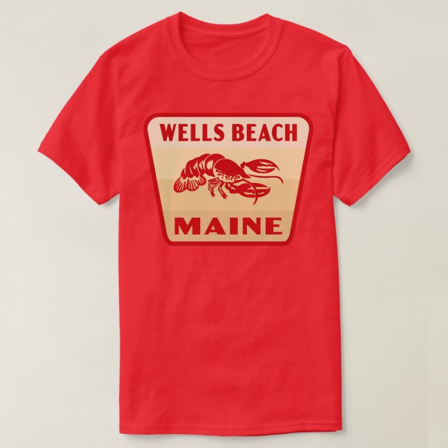 Wells Beach Maine Retro Badge Tan T Shirt (Design framsida)