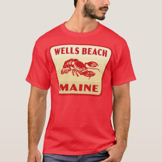 Wells Beach Maine Retro Badge Tan T Shirt
