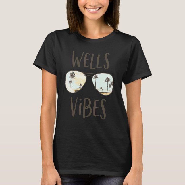 Wells Beach Vibes Maine Ocean Sunset Sunglasses T Shirt (Framsida)