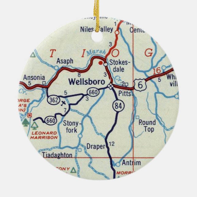 Wellsboro PA Julgransprydnad Keramik (Baksidan)