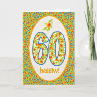 Welsh 60 th Birthday Card, Orange Pot Marigolds Kort