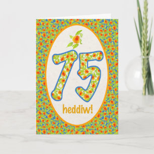 Welsh 75:e Birthday Card, Orange Pot Marigolds Kort
