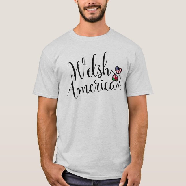 Welsh American Entwated Hearts T-Shirt (Framsida)