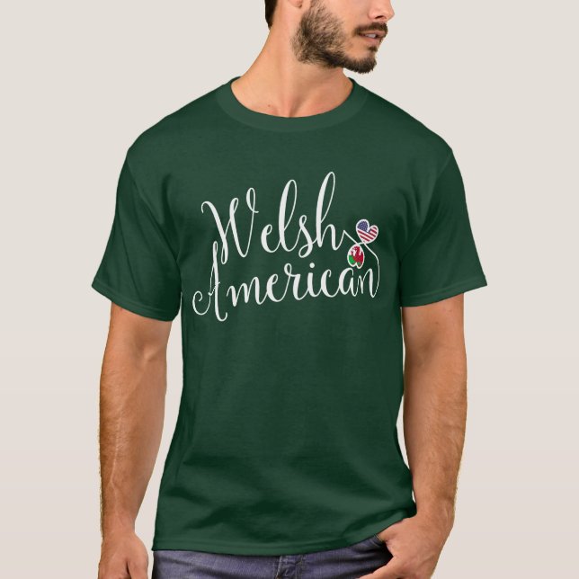 Welsh American Entwated Hearts Tshirt T Shirt (Framsida)