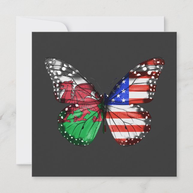 Welsh American Flag Butterfly Inbjudningar (Framsida)