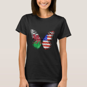 Welsh American Flagga Butterfly T Shirt