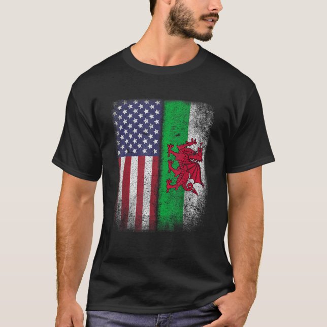 Welsh American Flagga Wales Usa Pride America Gift T Shirt (Framsida)