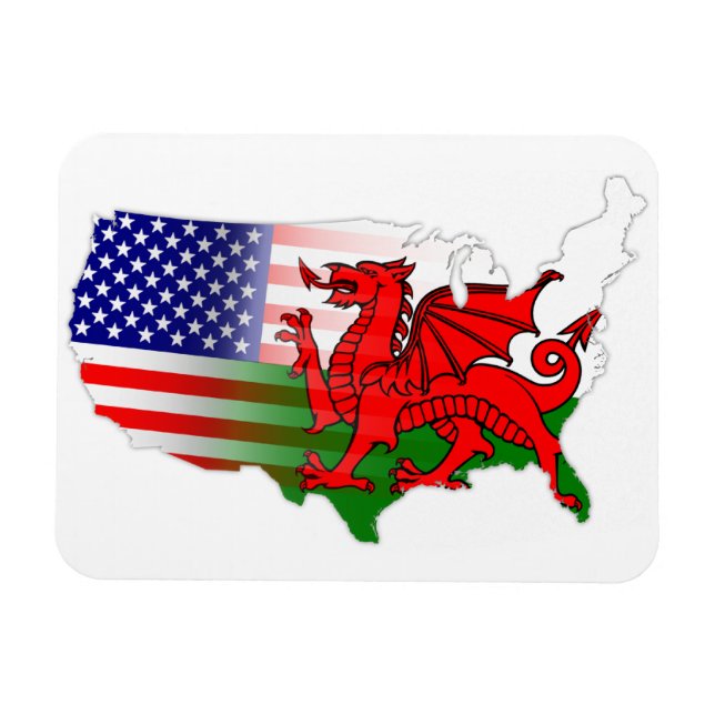 Welsh American Flaggor Karta Flexi Magnet (Horisontell)