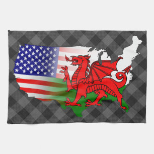 Welsh American Flaggor Karta Tea Towel Kökshandduk