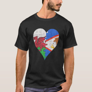 Welsh American Samoan Flagga Heart T Shirt