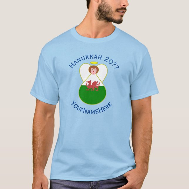 Welsh Angel Hanukkah Flag Personalized Men's  T Shirt (Framsida)