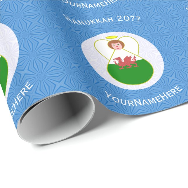 Welsh Angel Hanukkah Flag Personalized  Presentpapper (Rullad Hörn)