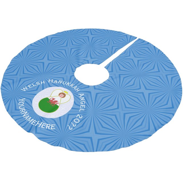 Welsh Angel Hanukkah Flagga Personlig Julgransmatta Borstad Polyester (Vinklad)