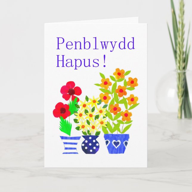 Welsh Birthday Card - Flower Power Kort (Framsida)