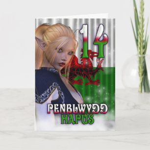 Welsh Birthday Card, Penblwydd Hapus 14 Kort