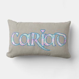 Welsh Blommigt Text Cariad med Heart Lumbar Pillow Lumbarkudde