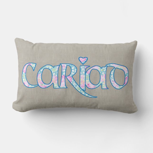 Welsh Blommigt Text Cariad med Heart Lumbar Pillow Lumbarkudde (Framsida)