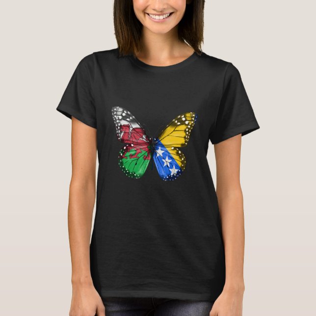 Welsh Bosnian Flagga Butterfly T Shirt (Framsida)
