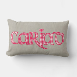 Welsh Cariad Gingham Text Design on Faux Burlap Lumbarkudde