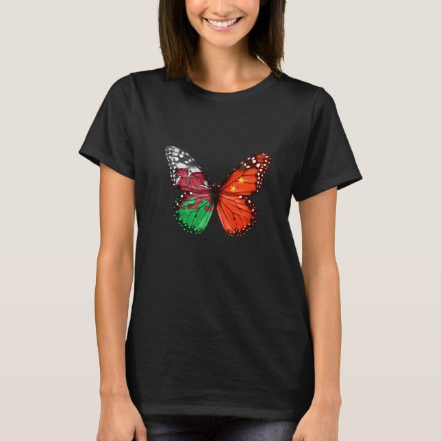 Welsh Chinese Flagga Butterfly T Shirt (Framsida)
