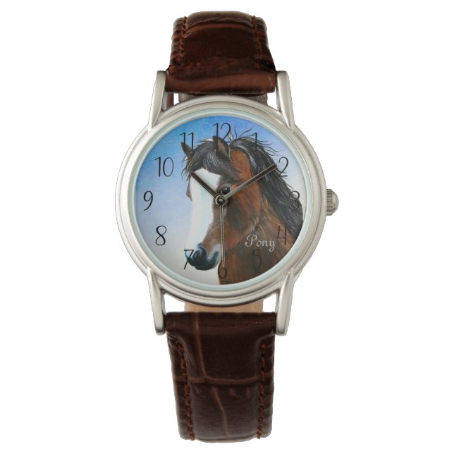 Welsh Cob Pony Watercolor Wildlife Watch Armbandsur (Framsida)