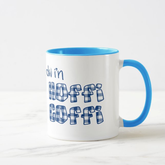 Welsh Coffee Mugg: Hoffi Coffi, Blue Check Gingham Mugg (Höger)
