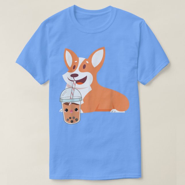 Welsh Corgi Adsible s Corgi Drinking Bubble Tea T Shirt (Design framsida)