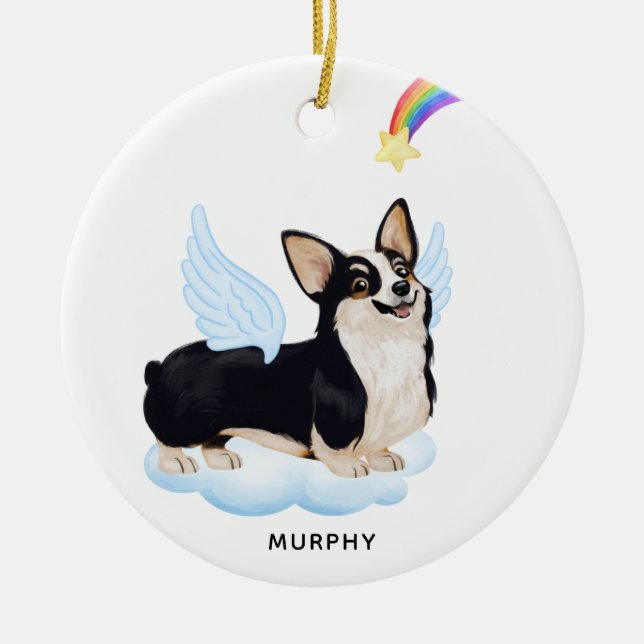 Welsh Corgi Angel Hund Personlig Pet Memorial Julgransprydnad Keramik (Framsidan)