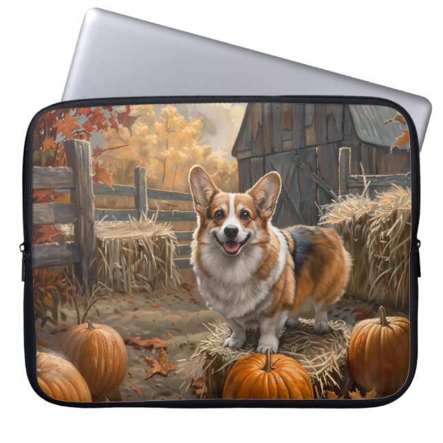 Welsh Corgi Autumn Pumpkin Farm Laptop Fodral (Framsidan)