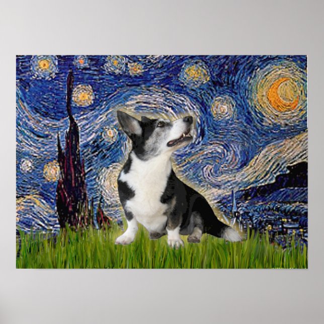 Welsh Corgi Bi Black Starry Night Poster (Framsidan)