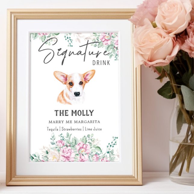Welsh Corgi Bröllop Namnteckning Drink-tecken Poster (Skapare uppladdad)