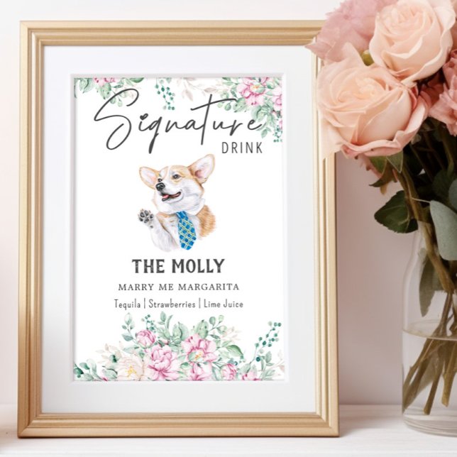 Welsh Corgi Bröllop Namnteckning Drink-tecken Poster (Skapare uppladdad)