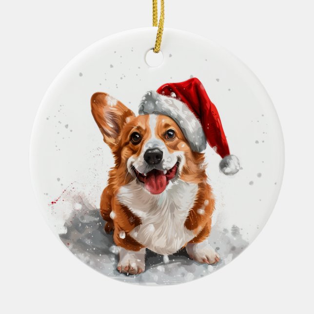Welsh Corgi Dog Christmas Personalized Julgransprydnad Keramik (Framsidan)