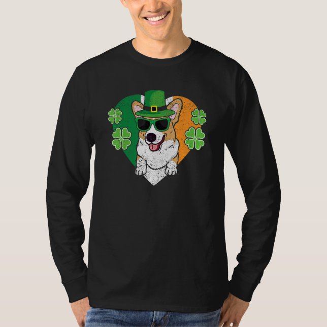 Welsh Corgi Dog Leprechaun Hat Irish Flag St Patri T Shirt (Framsida)