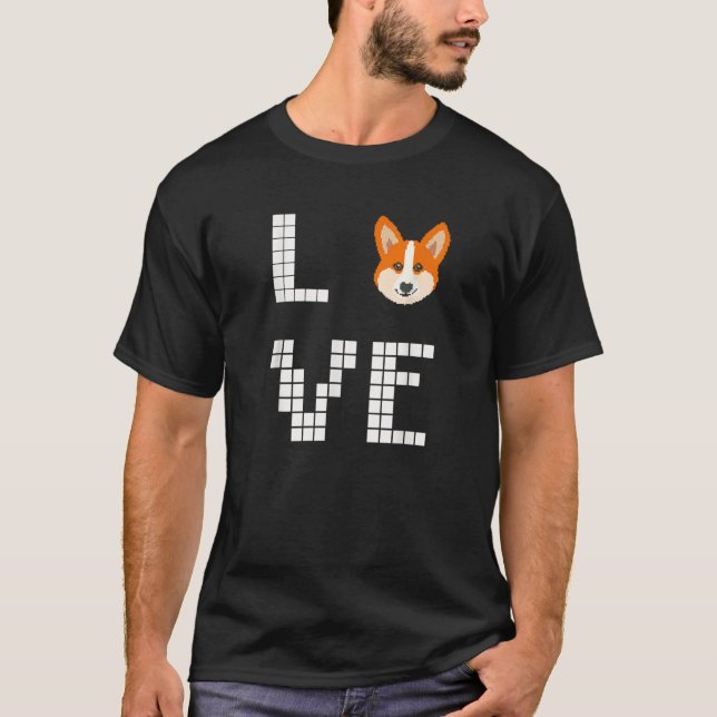 Welsh Corgi  Dog  Pixel Art T Shirt (Framsida)